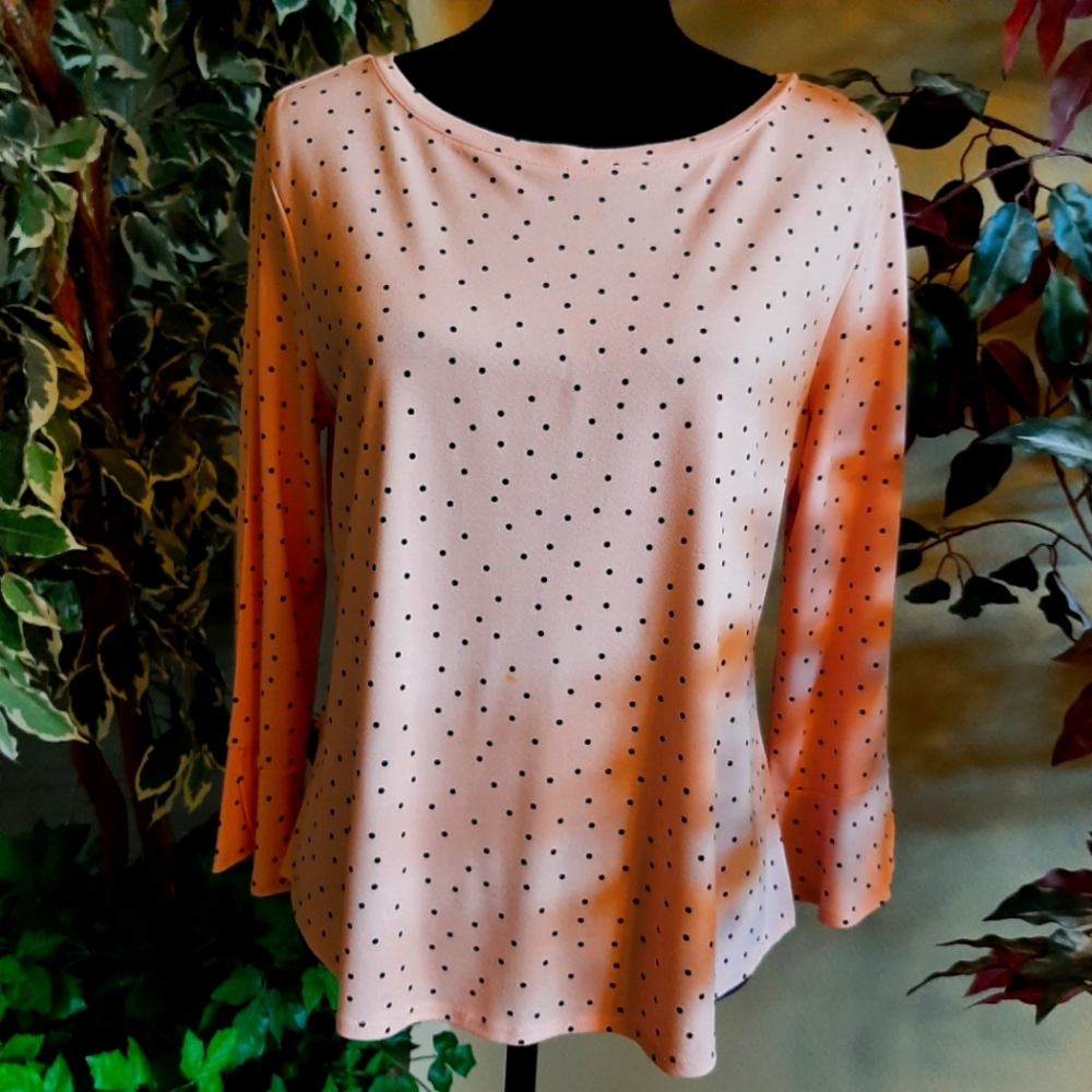 Elle Ladies Polka Dot Top, Medium, Pink with Black Polka Dots
